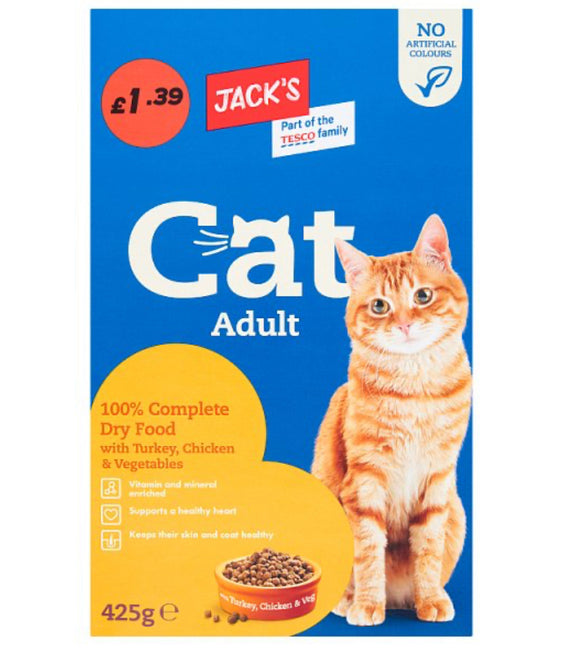 Jack's Cat Adult 100% Complete Dry Food with Turkey, Chicken & Vegetables 425g