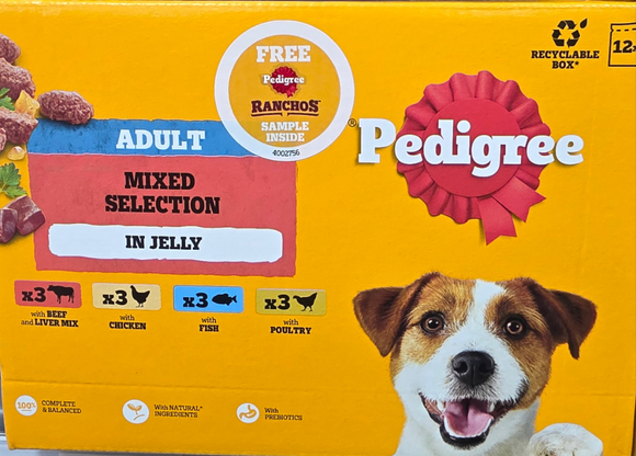 Pedigree Adult Wet Dog Food Pouches Mixed in Jelly 12 x 100g