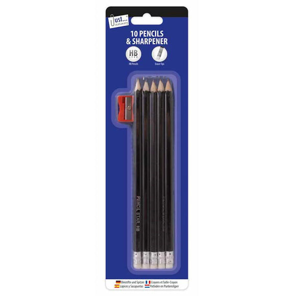 Just Stationery HB Pencils with Sharpener 10 pack