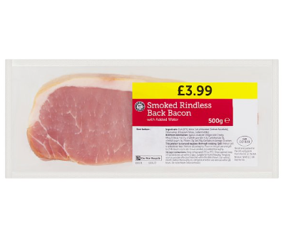 Euro Shopper Smoked Rindless Back Bacon with Added Water 500g